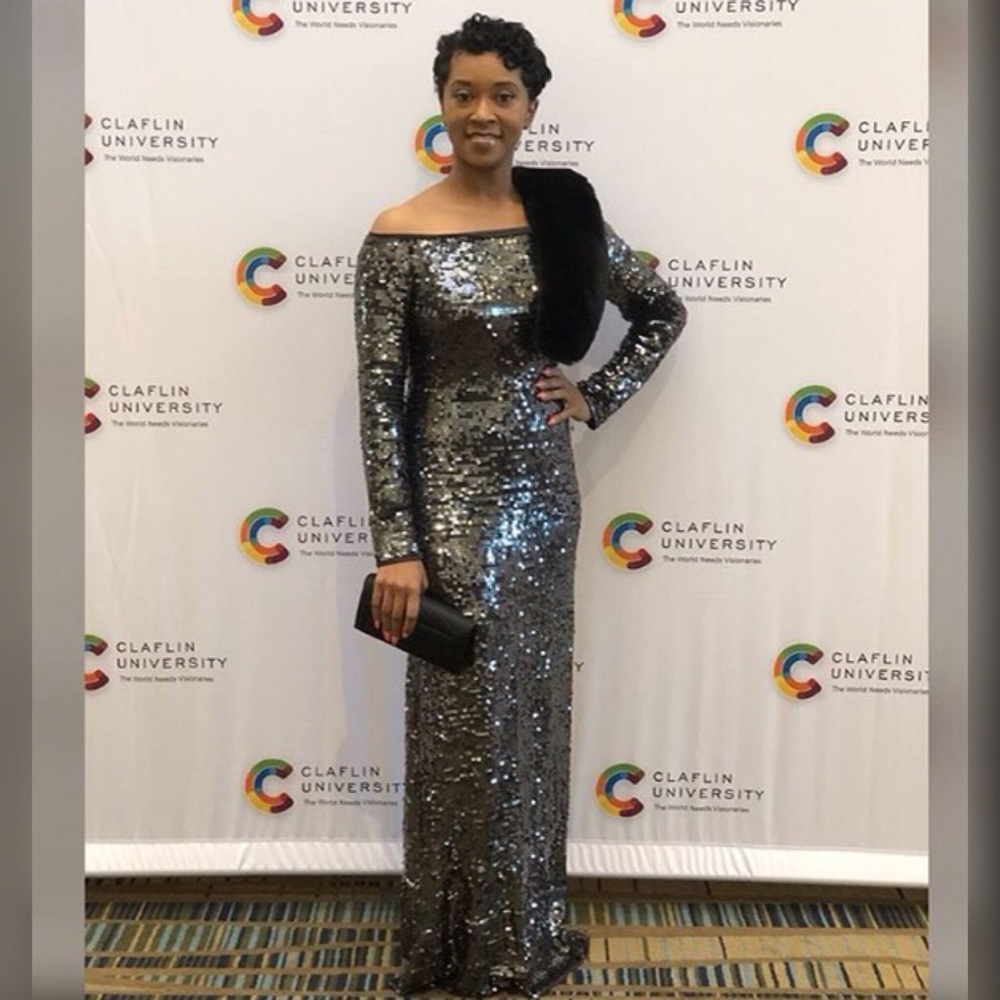 Sequin off the shoulder gown